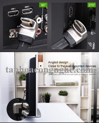 Ugreen 10280 3M màu Đen Cáp tín hiệu HDMI chuẩn 1.4 đầu góc 90 độ HD122 30010280